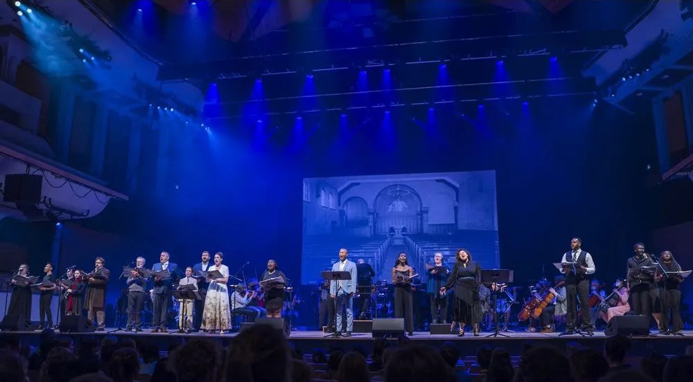 The cast and the Calgary Philharmonic Orchestra in Ragtime: A Concert Performance.  Photo by Will Young.